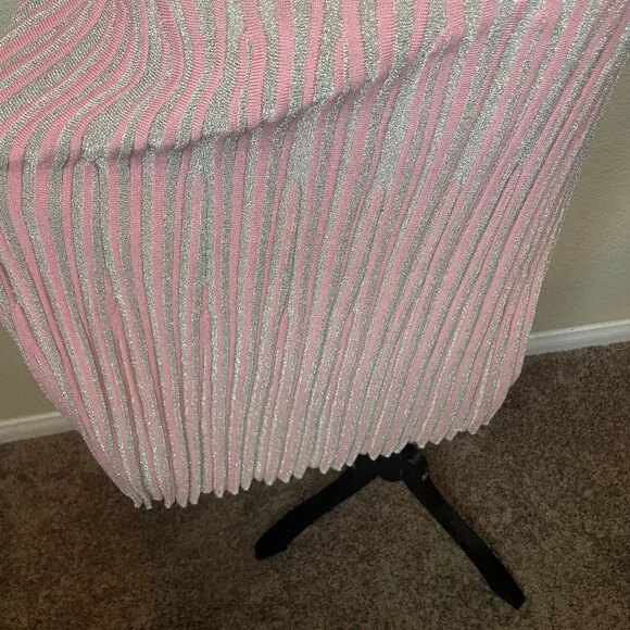 H&M Pink & Silver Metallic Pleated Midi Dress Shimmer Knit Cami Size Medium - Picture 9 of 14
